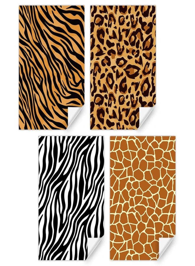 Boerni Safari Jungle Animal Fur Paw Skin Print Wrapping Paper Paper 4 Foled Flat Sheets in 4 Designs 15 sq. ft. ttl. With 22m Silk Ribbon, Giraffe Tiger Zebra Leopard Gift Wrap For Wild One 1st Birthday Wedding Valentine Party - Image 3